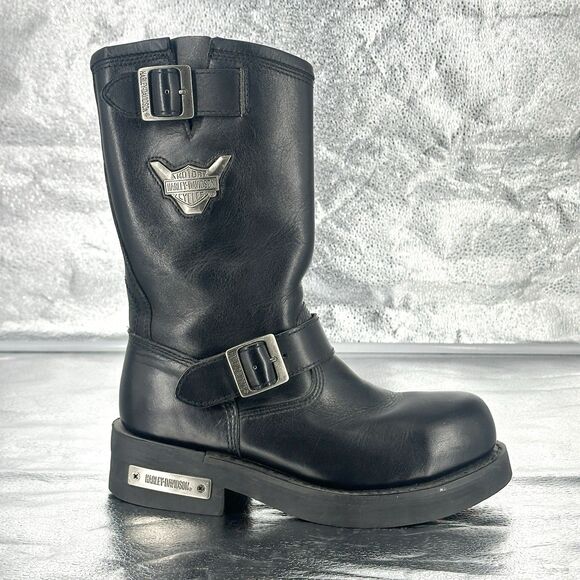 Harley Davidson Men's Black Leather Mega Conductor Motorcycle Boots Size 7.5 - Picture 9 of 16